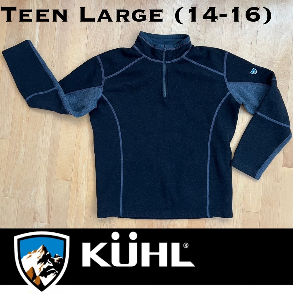 🚠Boys (L) 14-16 KUHL Revel 1/4 Zip Kashmira Pullover Sweater Black & Steel Gray